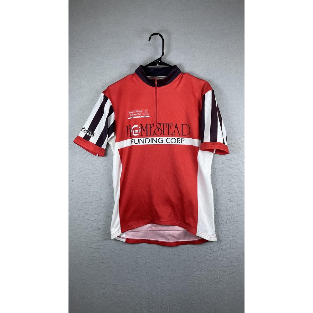 VOmax Cycling Jersey‎ Mens Large Red 1/4 Zip Homestead Funding Capital Bike Club